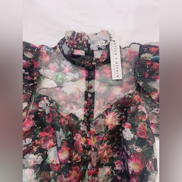 NWT $595 Alice + Olivia Vernita Silk Puff Sleeve Mini Dress - Picture 7 of 8